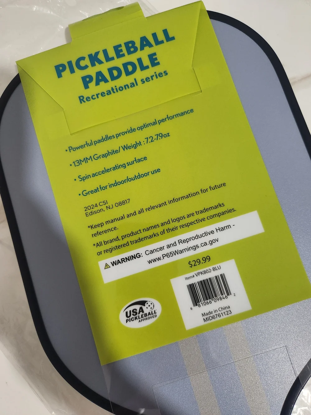 13MM Pickleball Paddle - Navy with Gray Stripes / Sky Blue
